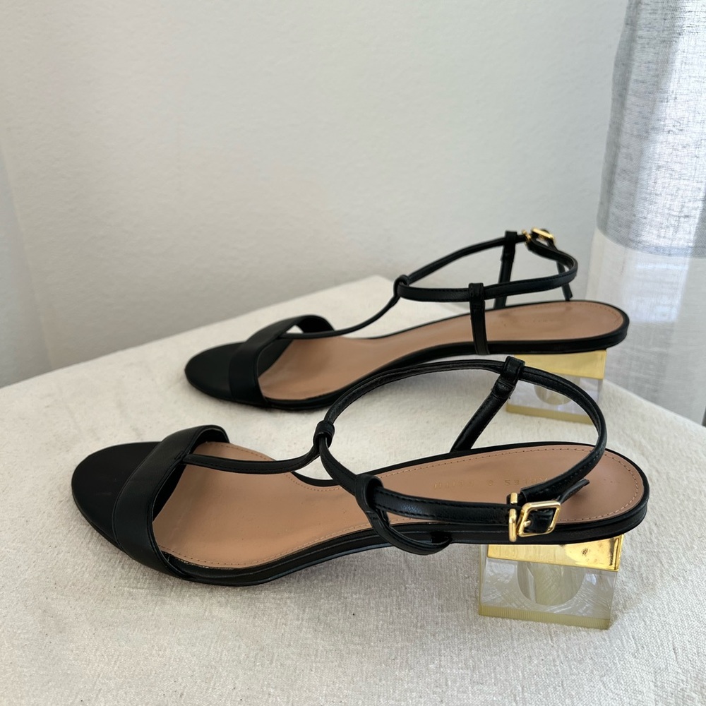 Charles & Keith Black Strappy Sandals with Gold and clear Heel - Picture 6 of 7